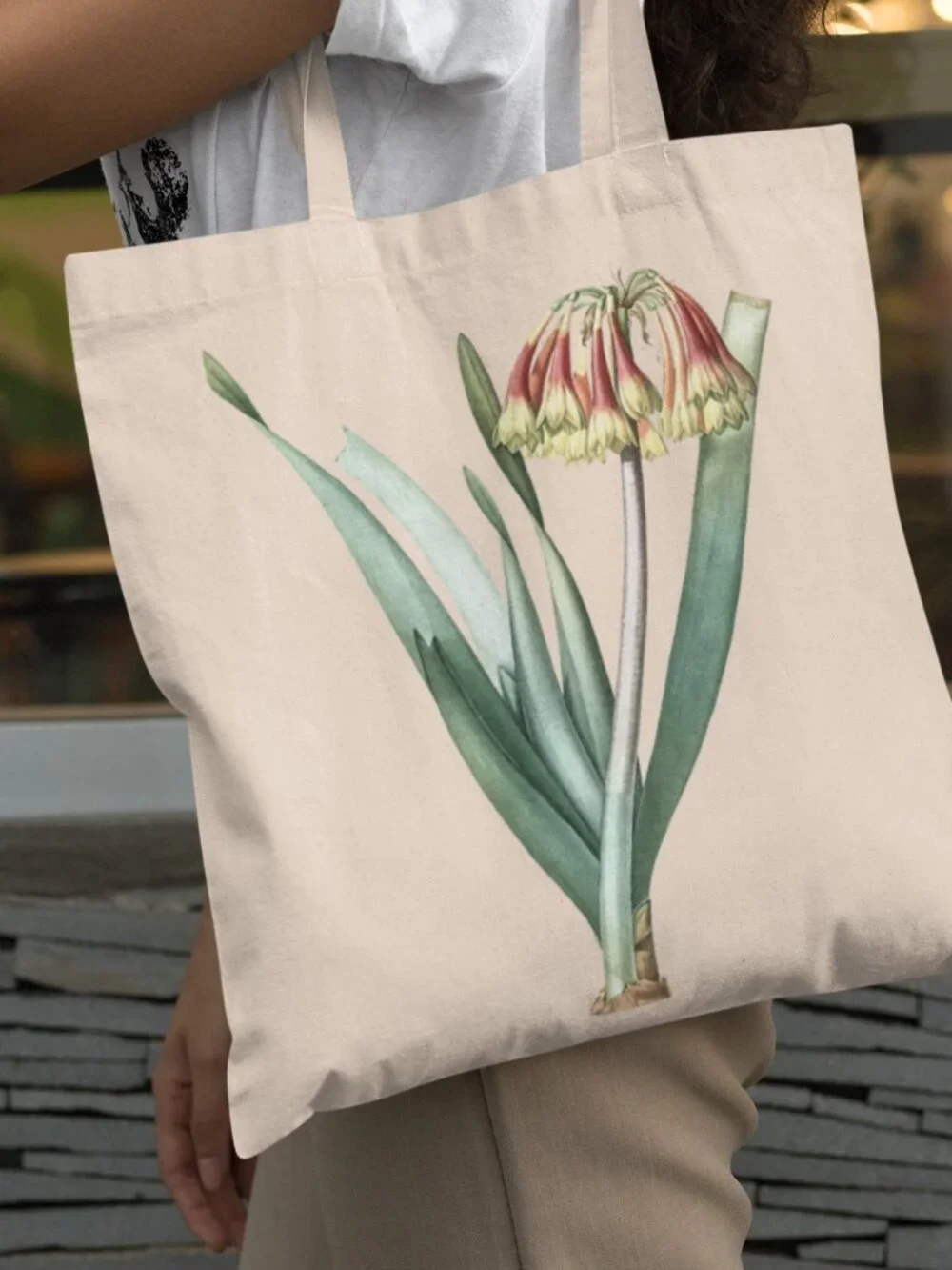 Knysna Lily Vintage Floral Print Graphic Canvas Tote Bag